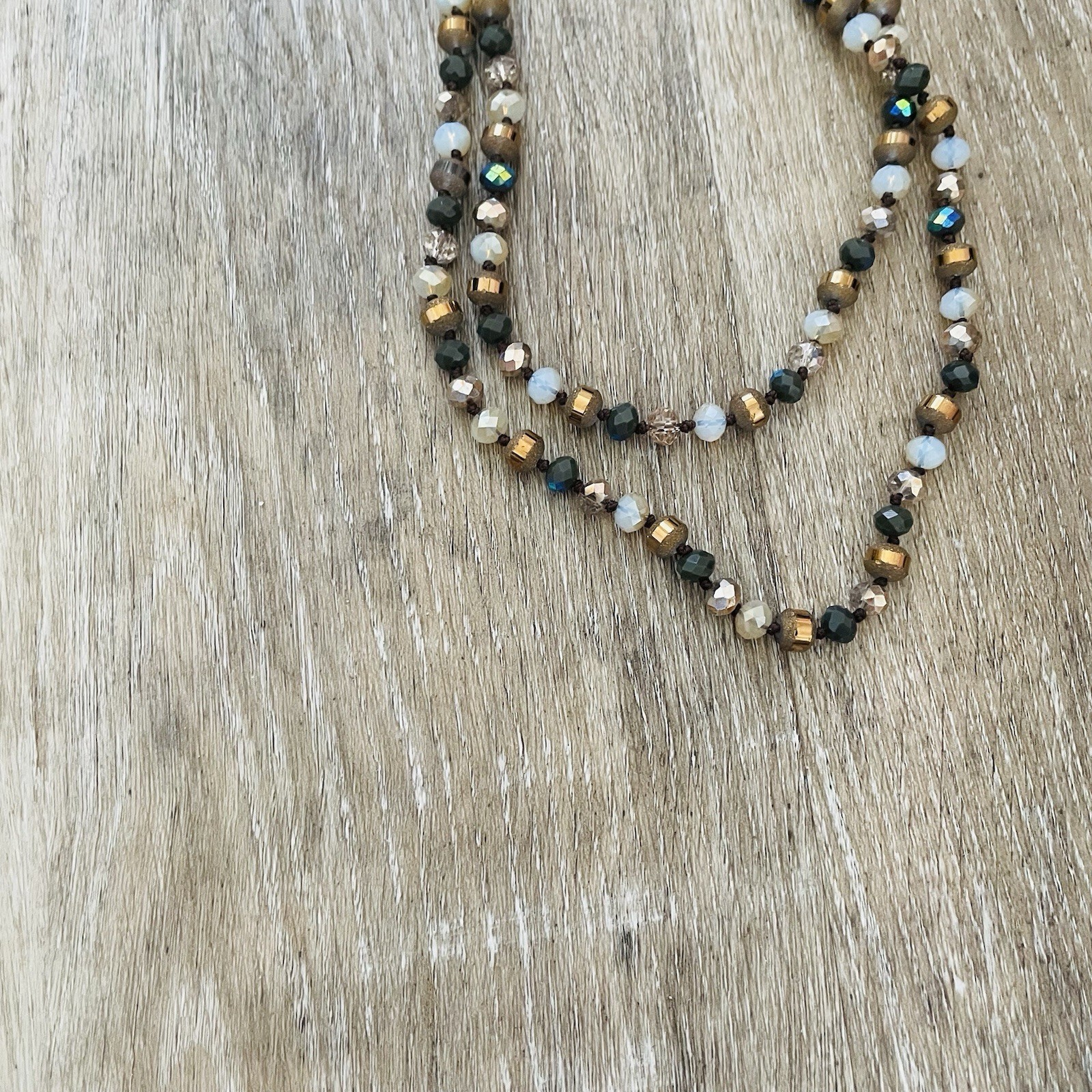 Multi-Strand Beaded Necklace in Gold, White & Black