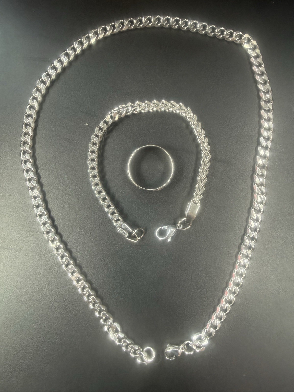 Necklace Bracelet Ring 3 PCs Brand New Titanium 7mm 50 Cm Necklace Fast Ship