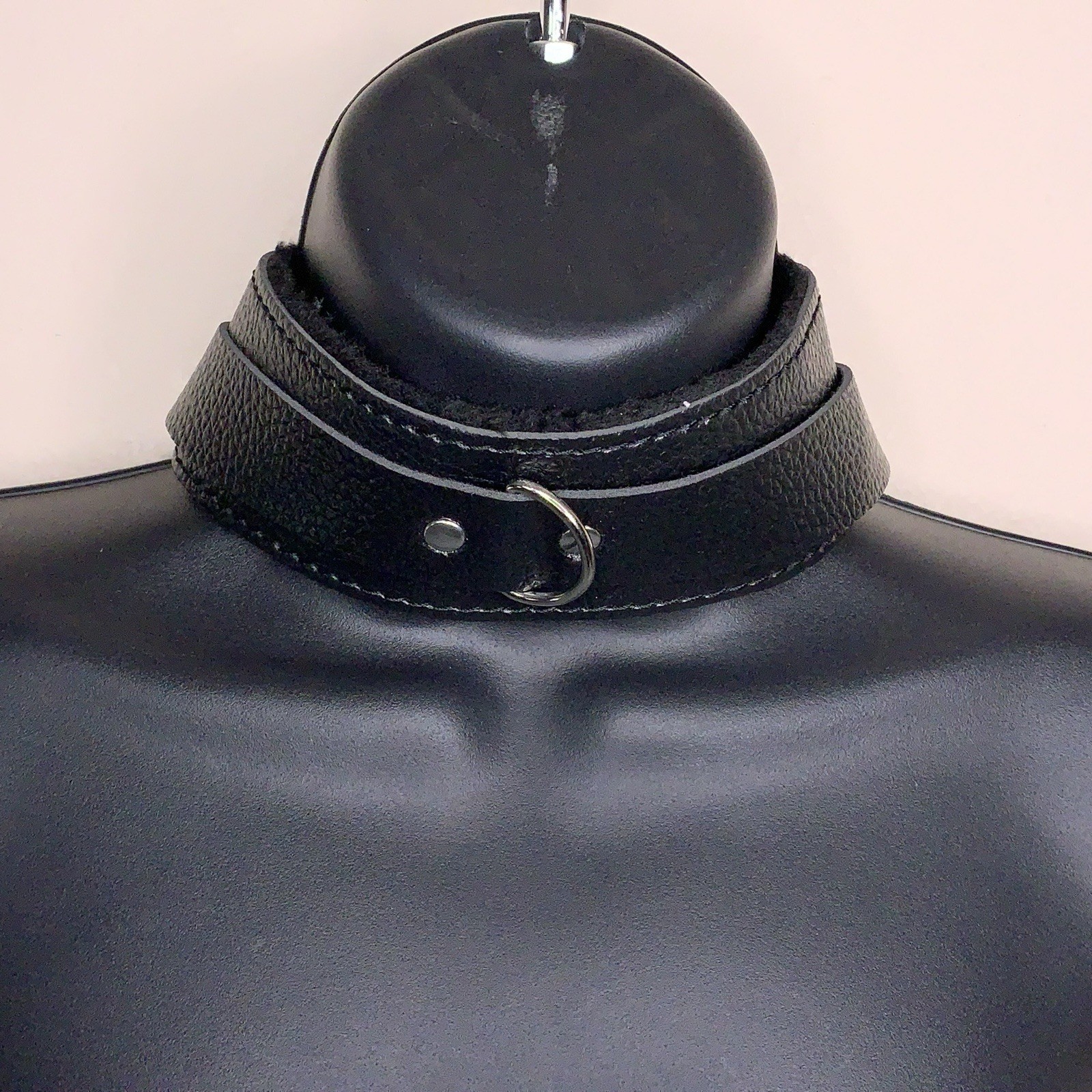 Faux Leather Faux Fur Lined Necklace Choker Style Adult Unisex Goth Cyberpunk