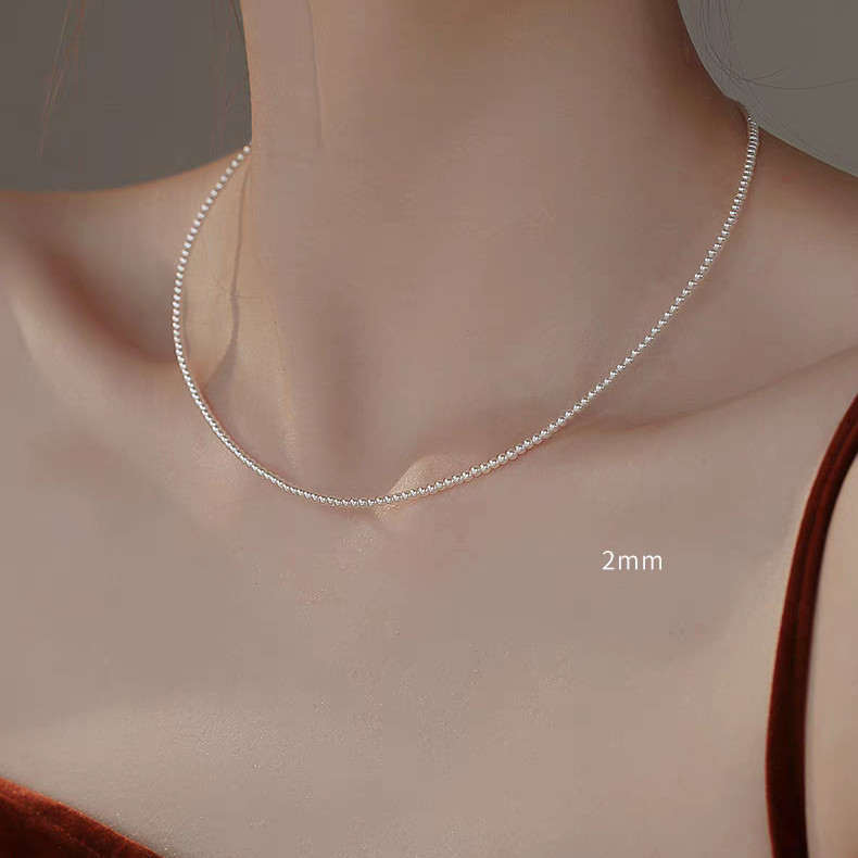 2 mm White Pearls Thin Chain Choker Necklace Lobster Clasp Adjustable