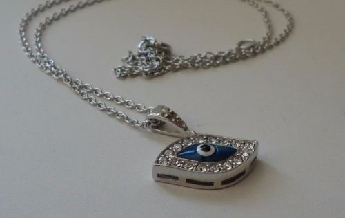 925 STERLING SILVER EVIL EYE NECKLACE PENDANT W/ .75 CT LAB CREATED DIAMONDS
