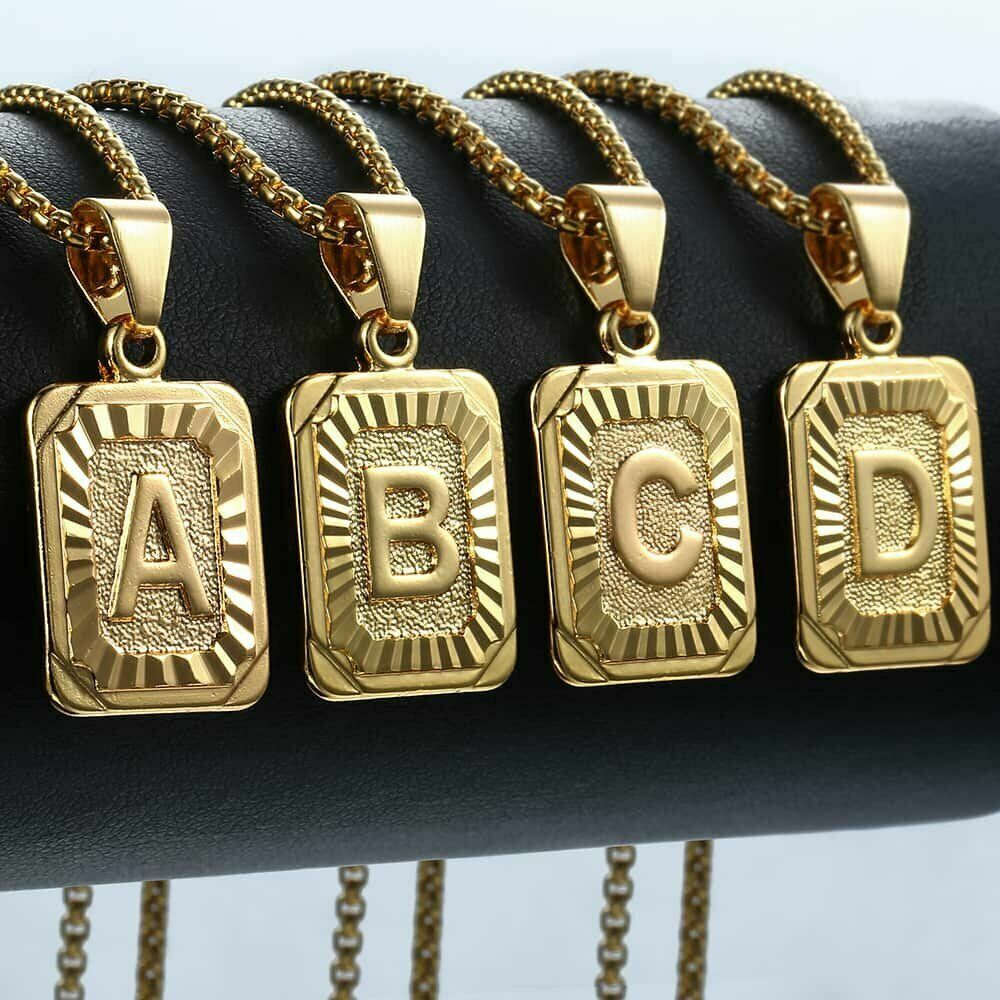 Gold Plated Initial Letter Pendant Necklace Alphabet Charm A-Z For Women Men