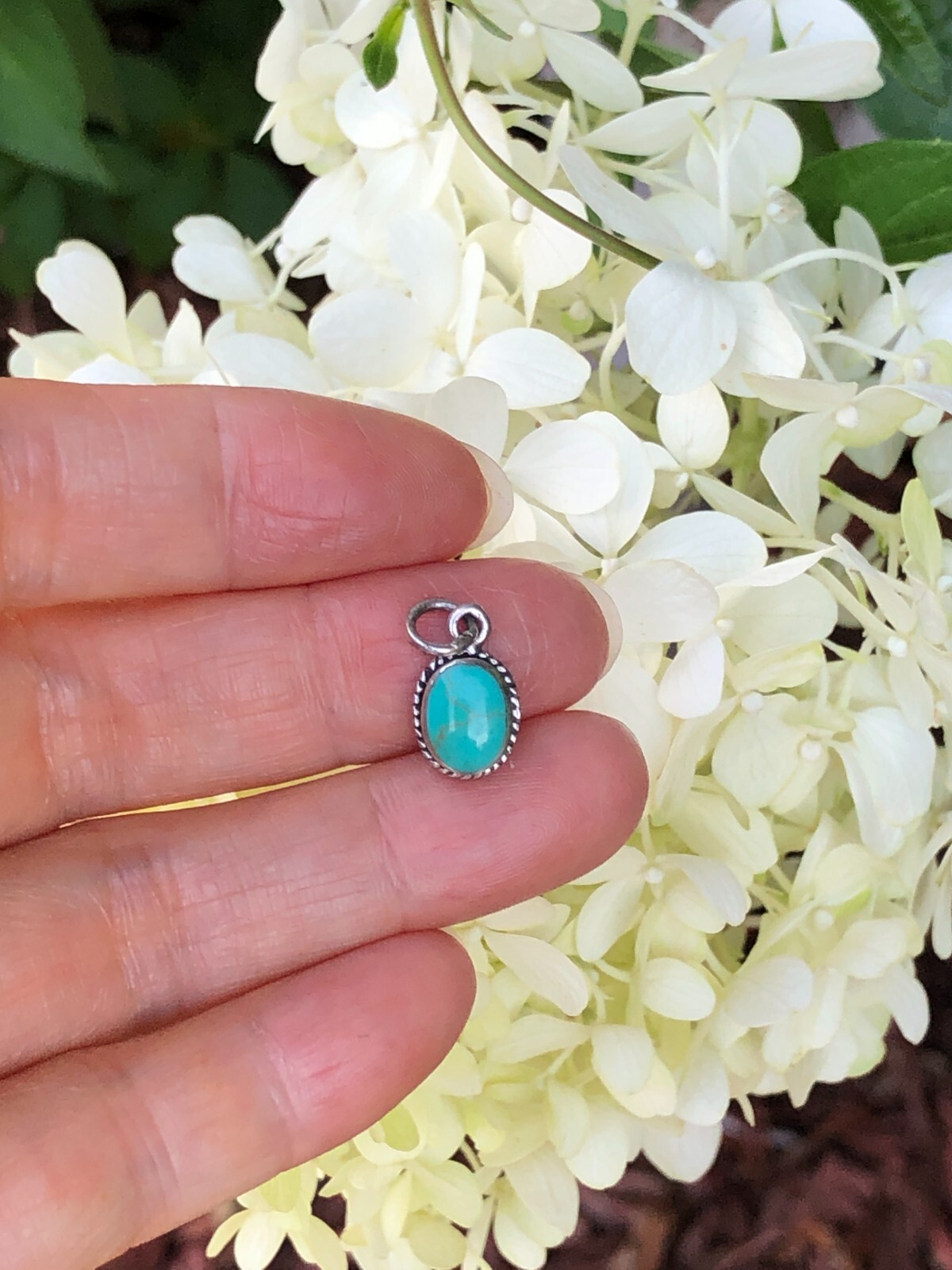 Oval Turquoise Pendant 925 Sterling Silver Small Turquoise Charm 9.5mm (17mm)