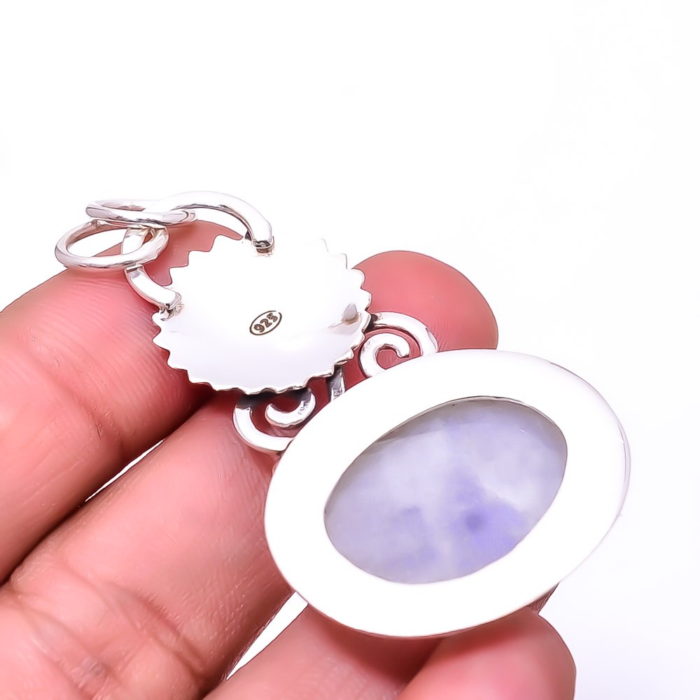 Rainbow Moonstone – India Designer Handmade 925 Sterling Silver Pendant 2.15″P11