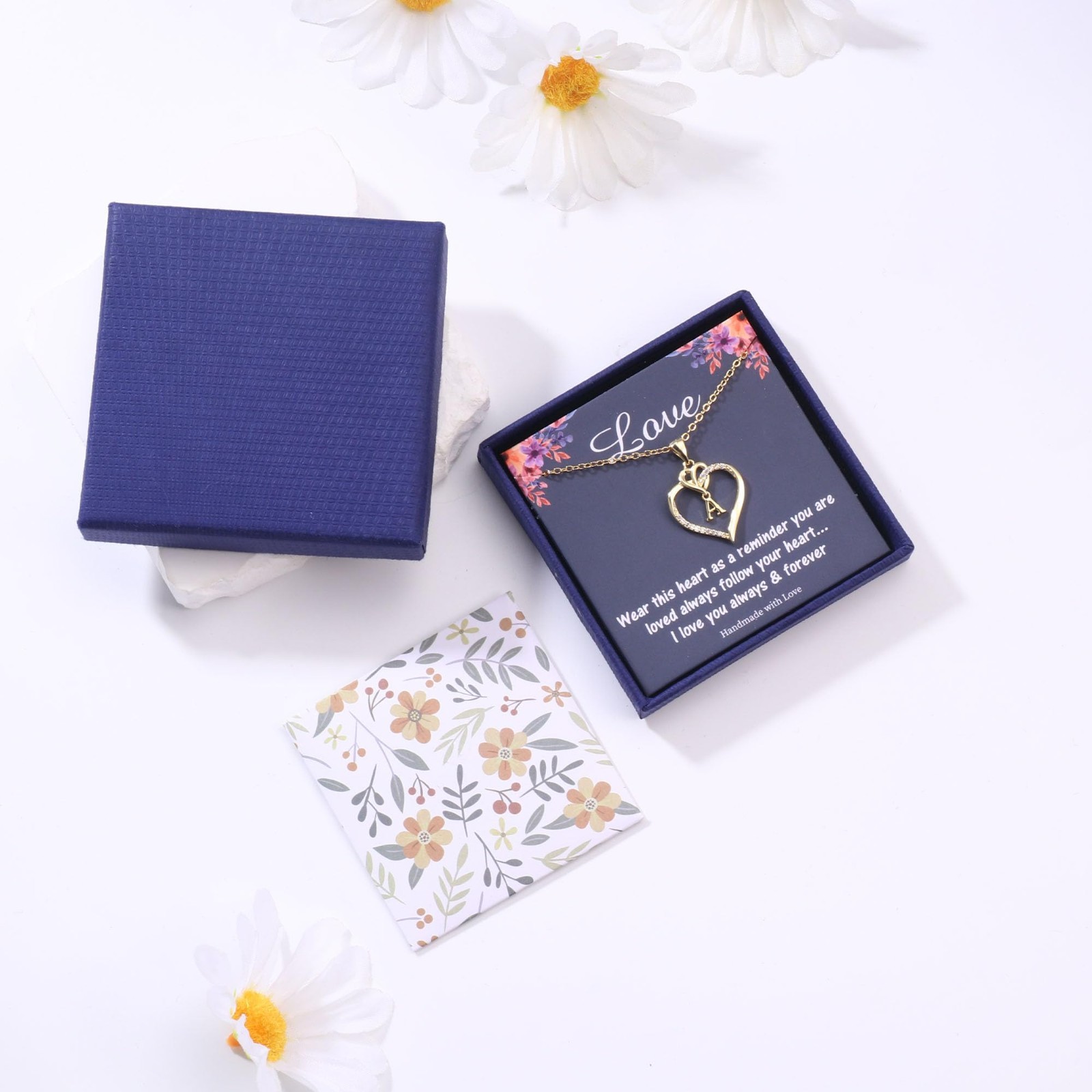 Heart Initial Necklace for Women & Girls, 14K Gold-Plated A-Z Jewelry Gift