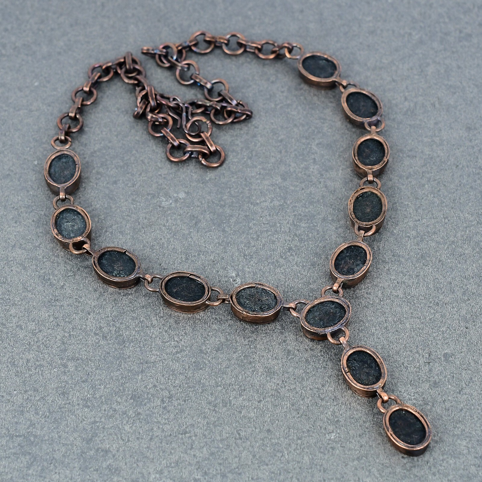 Copper Oval Abalone Shell Gemstone Chain Bezel Electroformed Necklace Jewelry