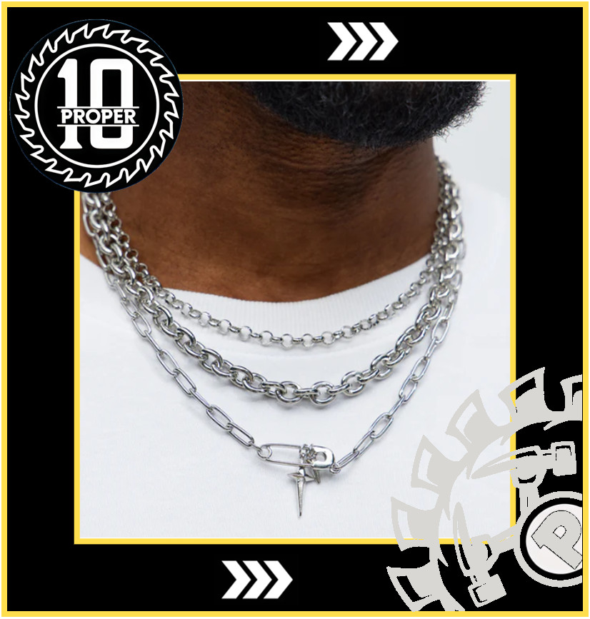 Men’s Fashion Nova Put Together Pendant Necklace Set – Silver 21 inch length