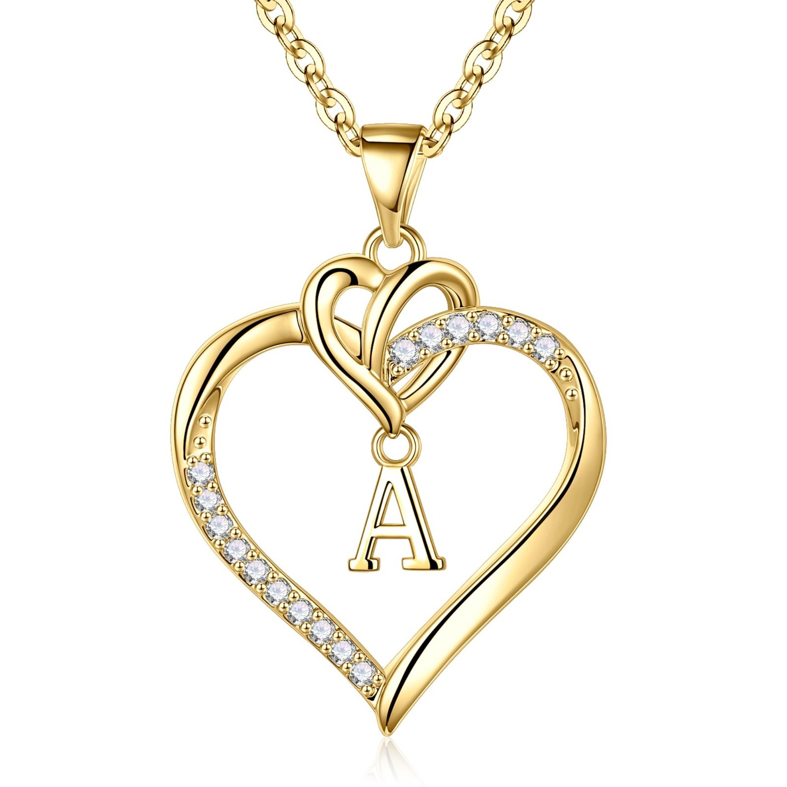 Heart Initial Necklace for Women & Girls, 14K Gold-Plated A-Z Jewelry Gift