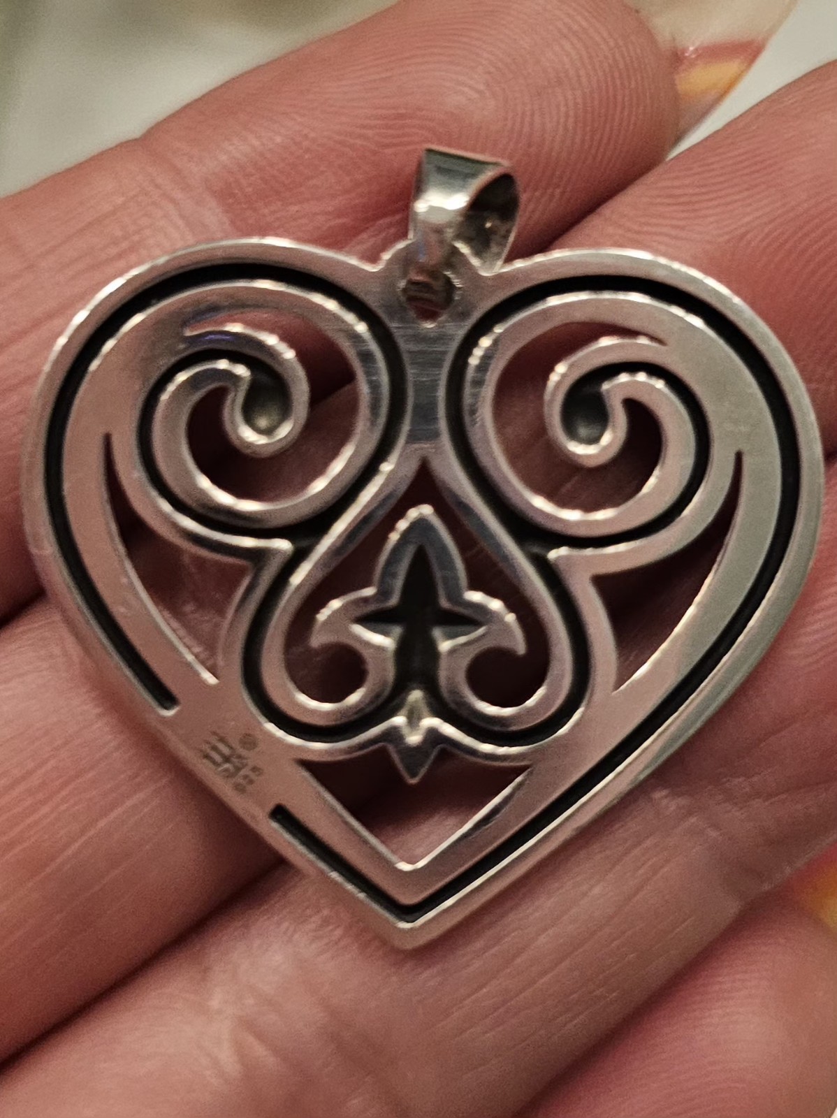 Retired James Avery French Heart Pendant with Black Silk Cord 20in