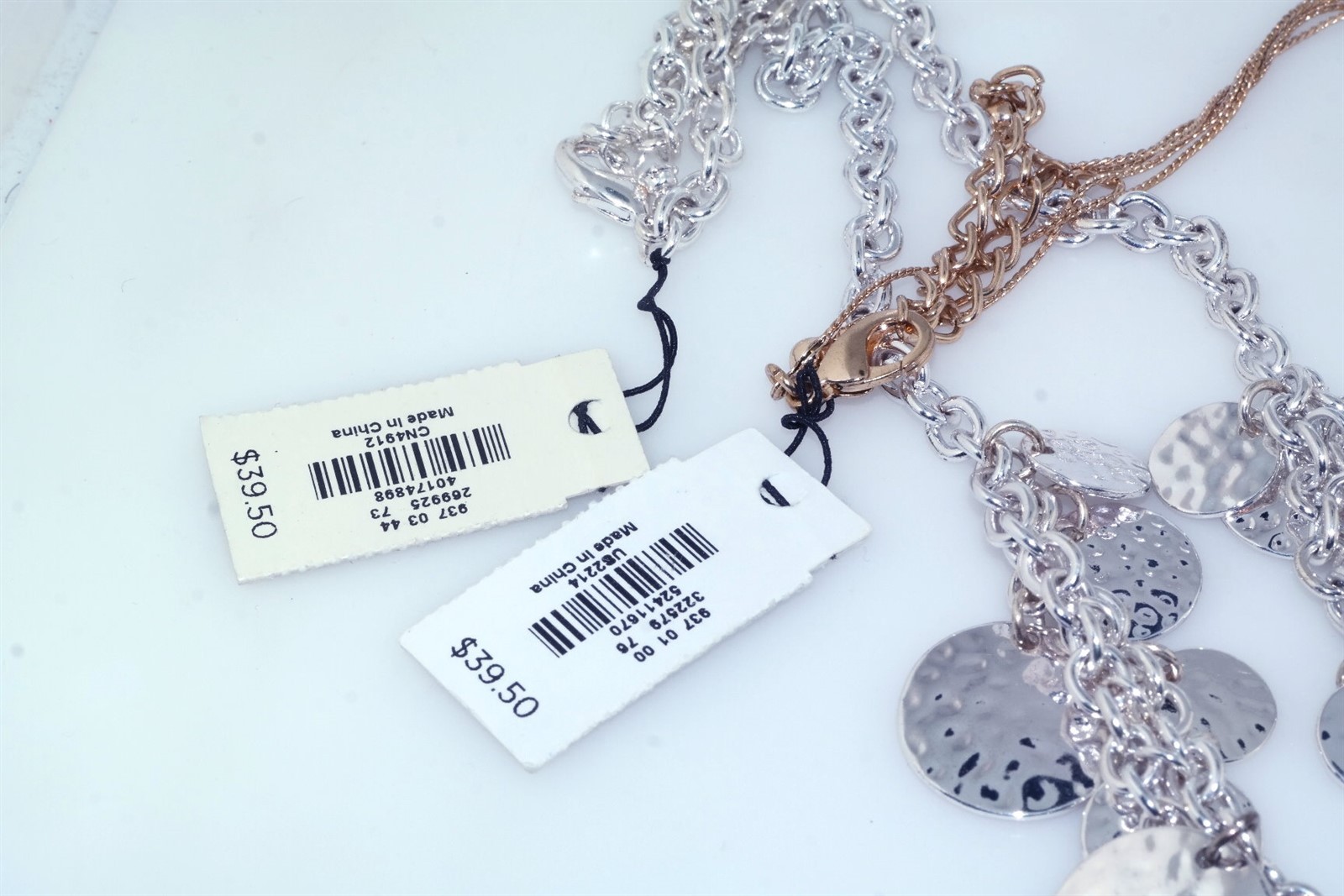 2pc Talbots Necklaces Silver Tone Disc Gold Tone Blue Black Bead Excellent NWT