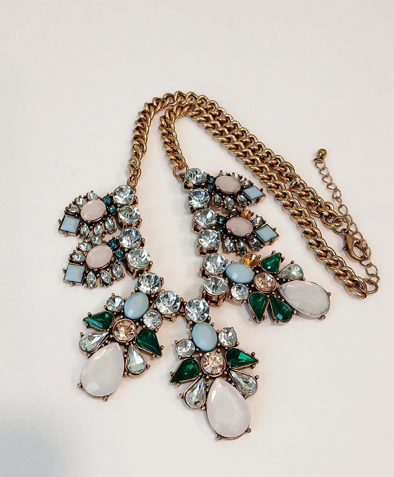 J.Crew Green Rhinestone Cluster Statement Bib Necklace 81.5g 18″