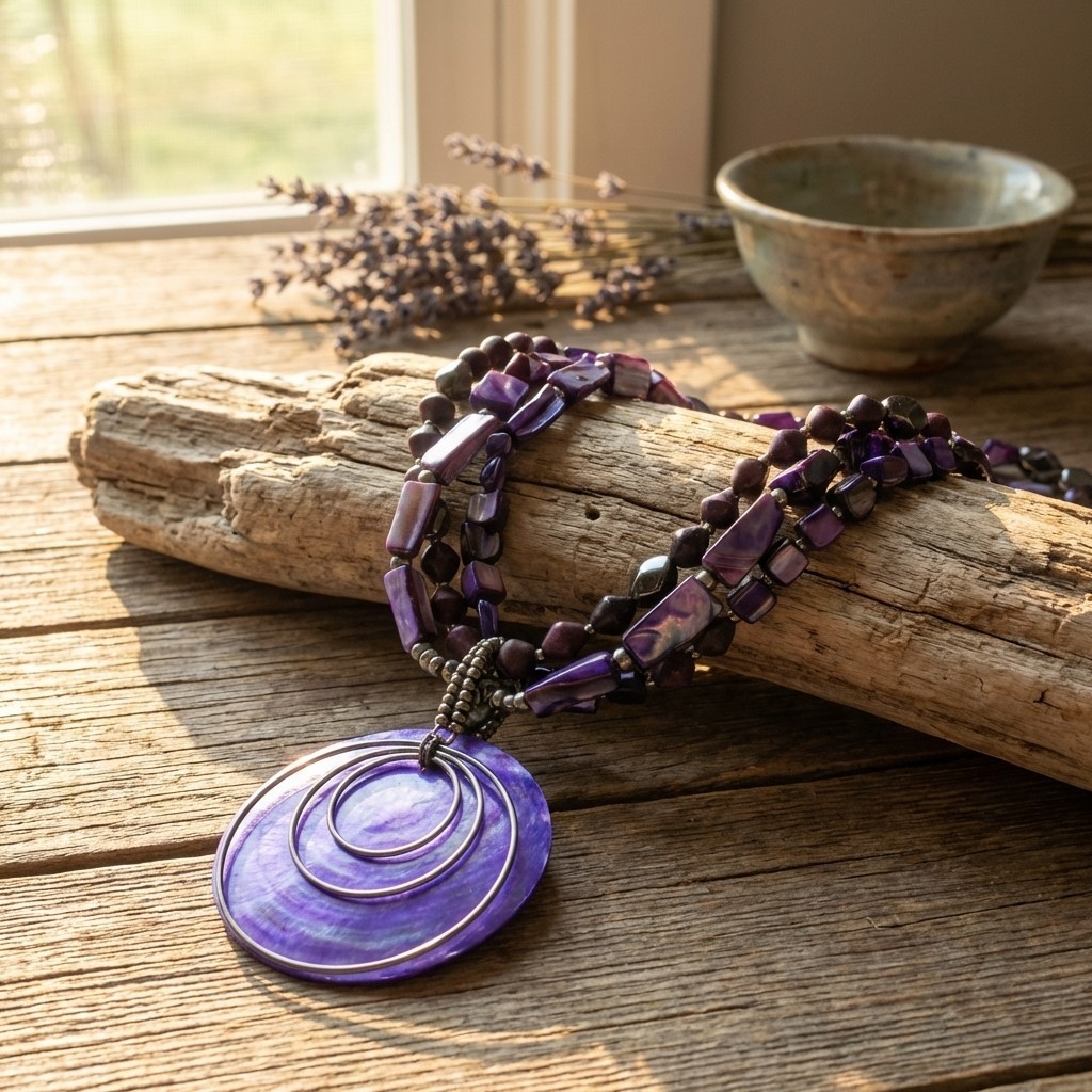 a.n.a AMY Purple Iridescent Beaded Shell Multi Strand Necklace NWT 18-21″
