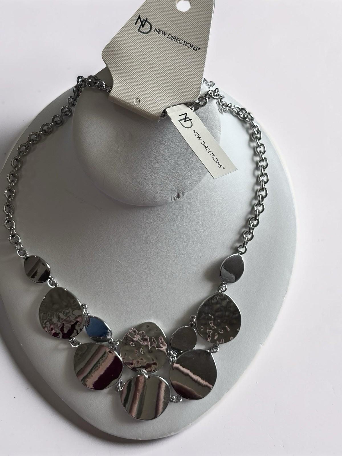 New Directions 20″ Necklace Polished & Hammered Discs Thick Rolo Chain NEW