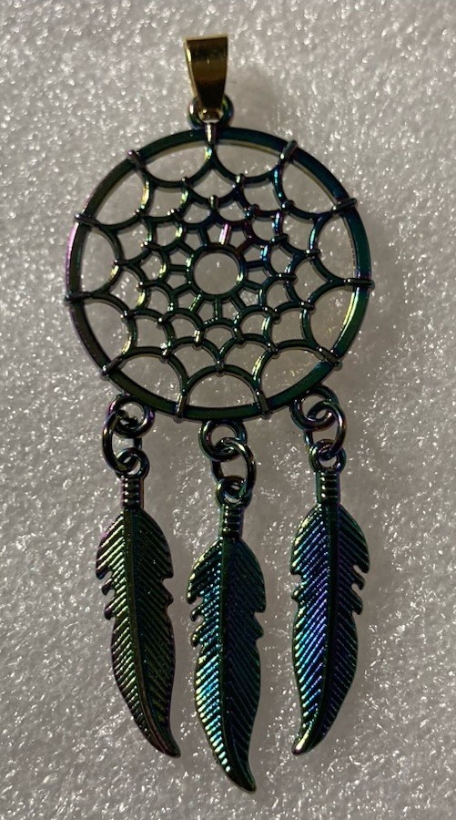 Tibetan Silver Multicolor Dream Catcher Pendant 2 Inch & Black Suede Necklace 18