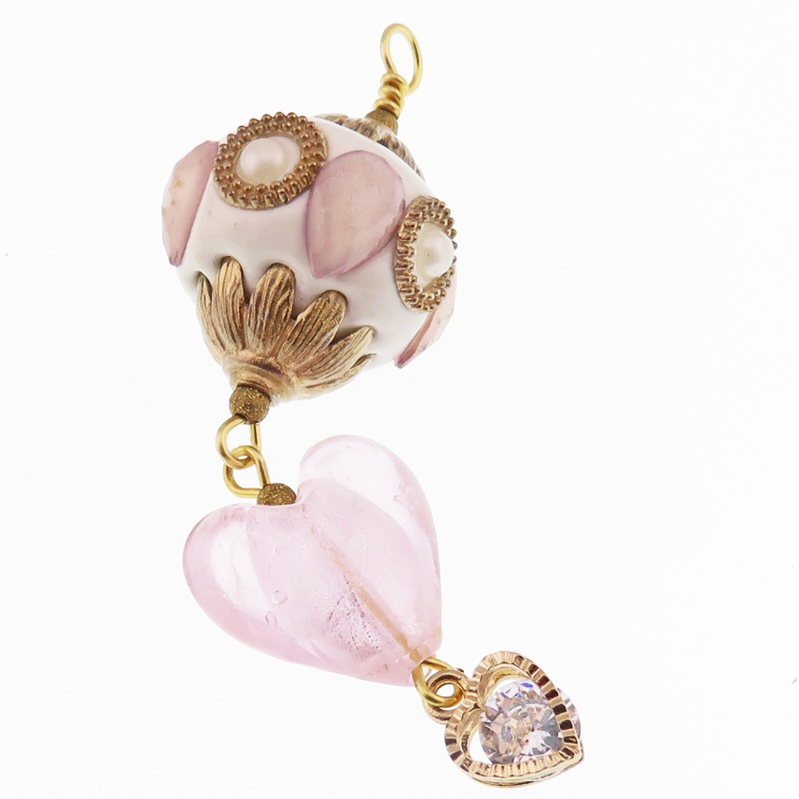 Lovely Golden Valentine Heart and Pink Glass Pendant By SoniaMcD