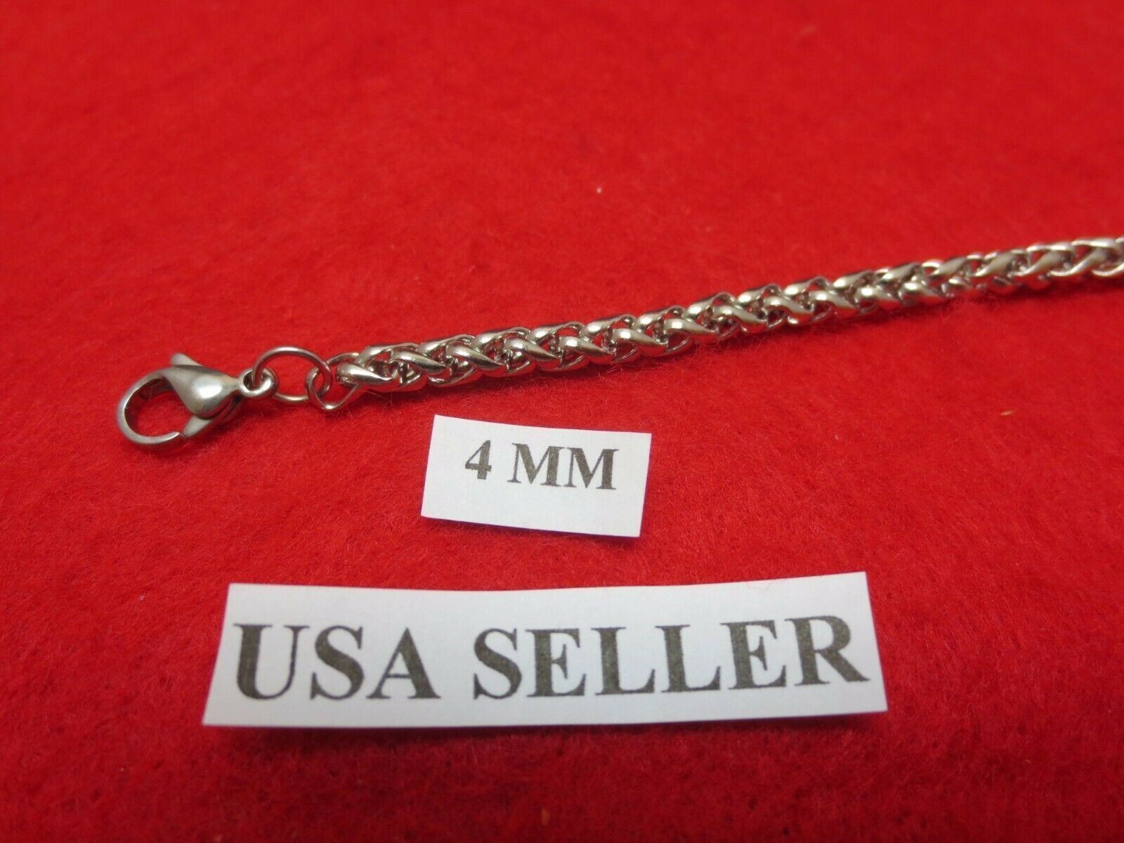 46″ Mens,Womens,Boys,Girls,4mm Stainless Steel Silver Braided Wheat Necklace