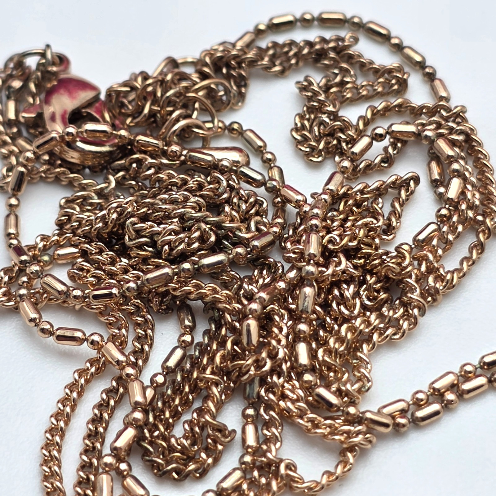 Rose Gold Tone Teddy Bear Pendant Necklace Pink AB Rhinestones 20 in Adj.