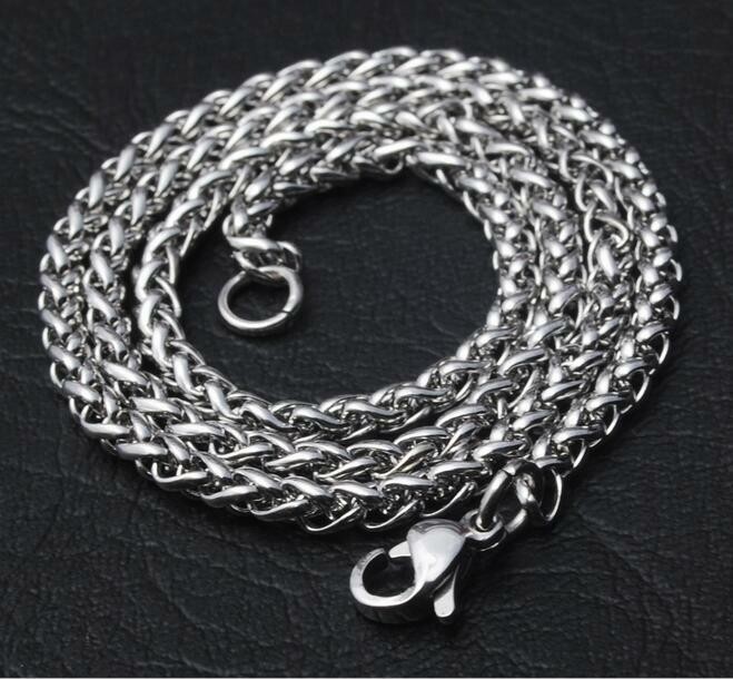 2.5/3/4/5/6MM 20-32″ MEN’s Silver Stainless Steel Wheat Braided Chain Necklace