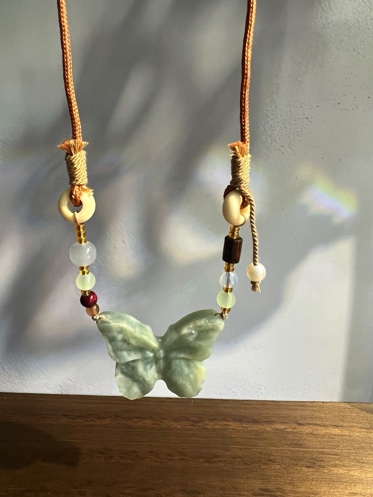 Natural sleeve jade butterfly hand-knitted rope necklace