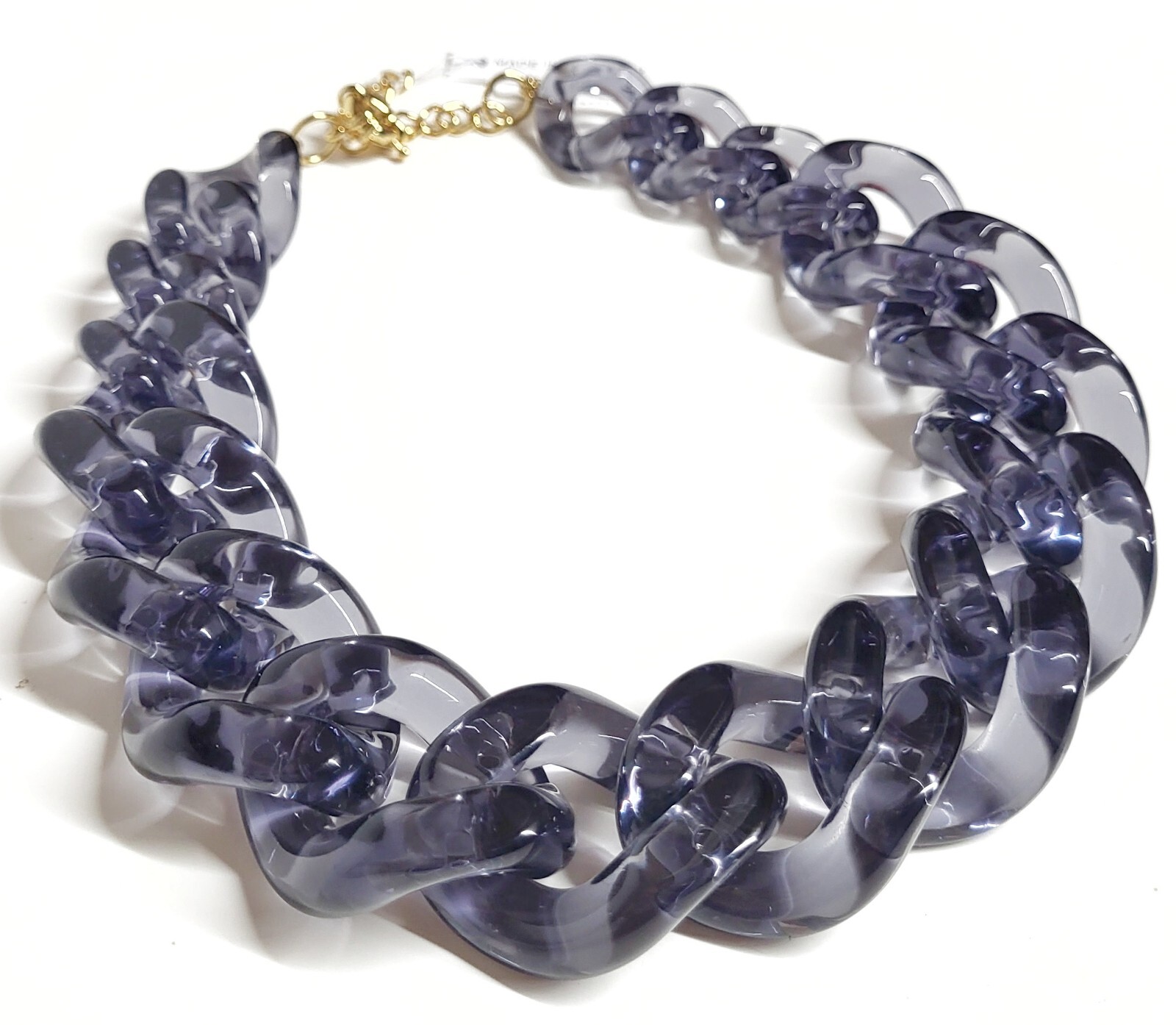J.Crew Chunky Acetate Link Necklace Pale Graphite Plated Brass BK900 NWT