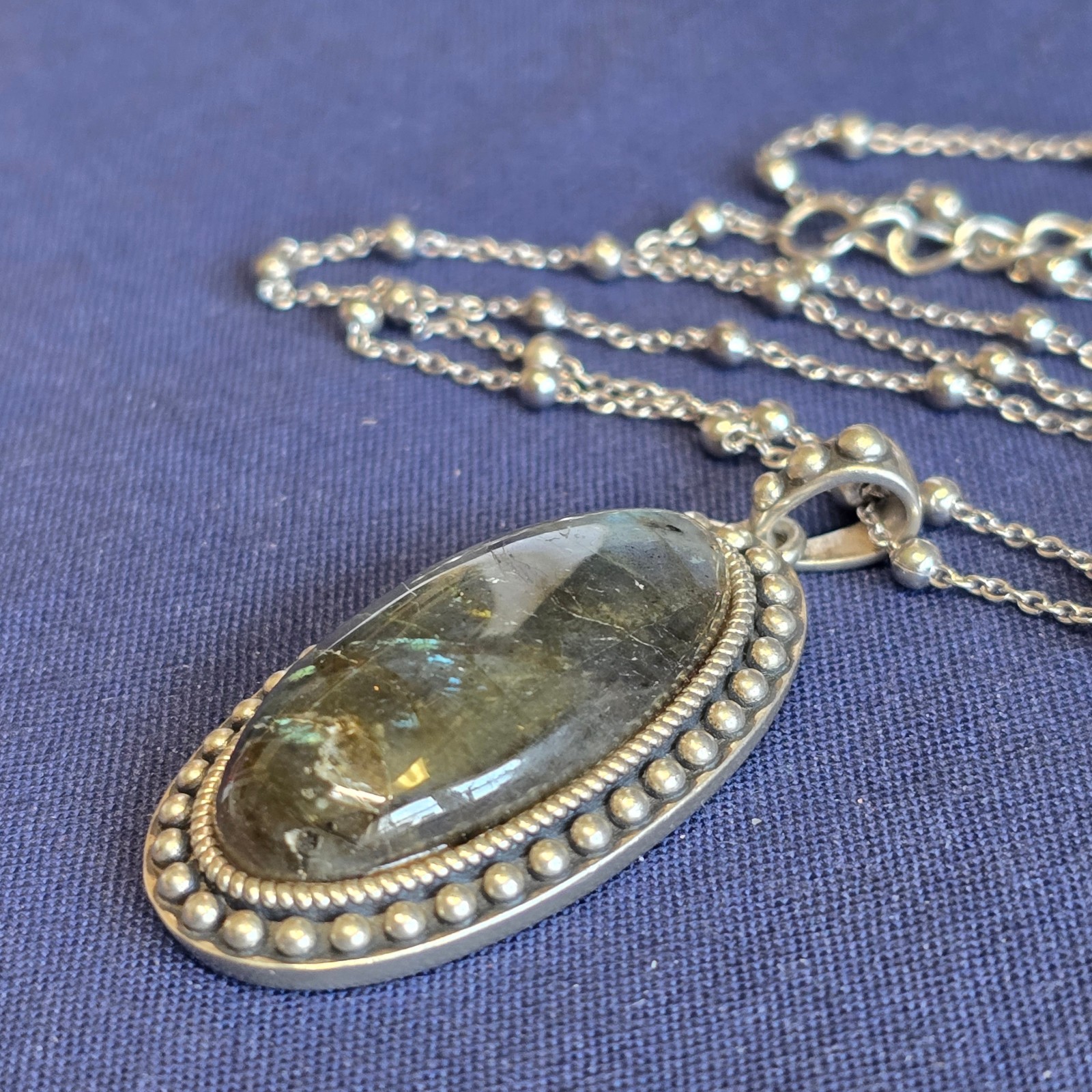 Sterling Silver Necklace 17.11g Fine Jewelry 20″ Labradorite Look *READ*