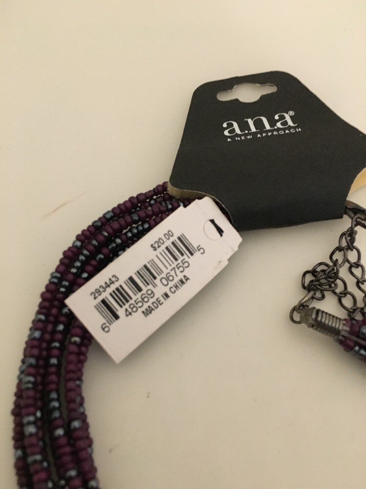 New With Tag A.N.A. Adjustable Necklace Black Brown Small Beads 10 Strand (345)