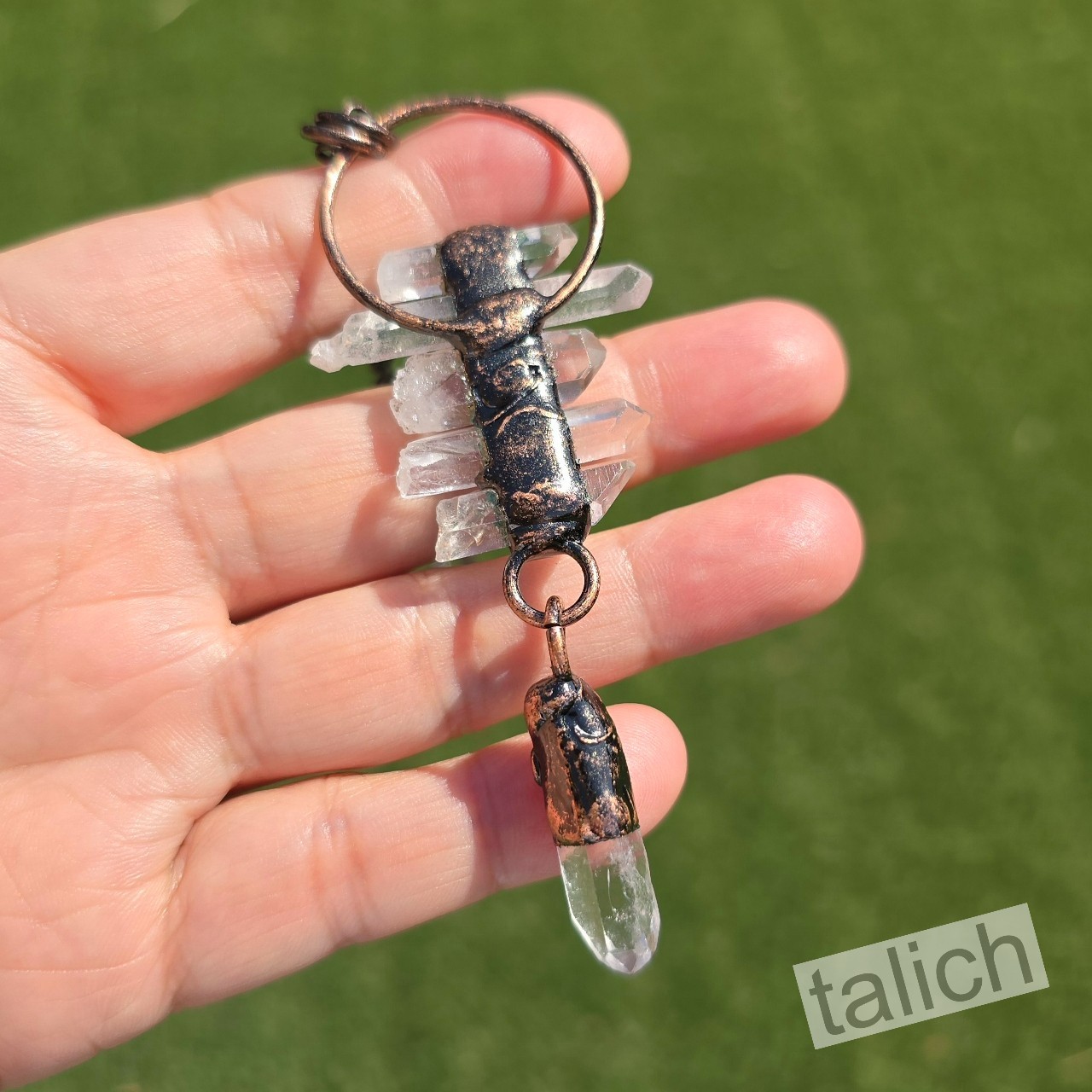 Natural White Rock Crystal Point Cluster Large Pendant Long Necklace Unique Gift