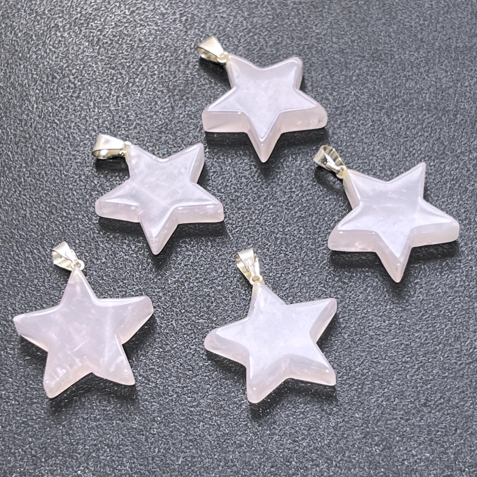 Pink Rose Quartz Crystal Star Pendant Silver Plated Bail Gemstone Jewelry Gift