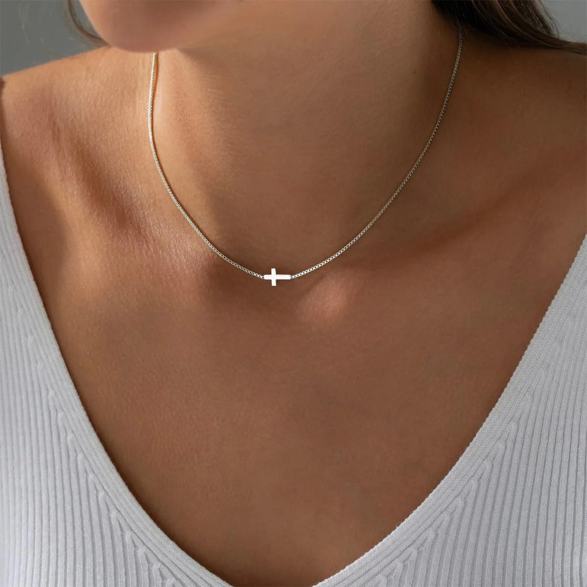 Cross Necklace for Women Trendy 925 Sterling Silver Plated Dainty Small Sideways