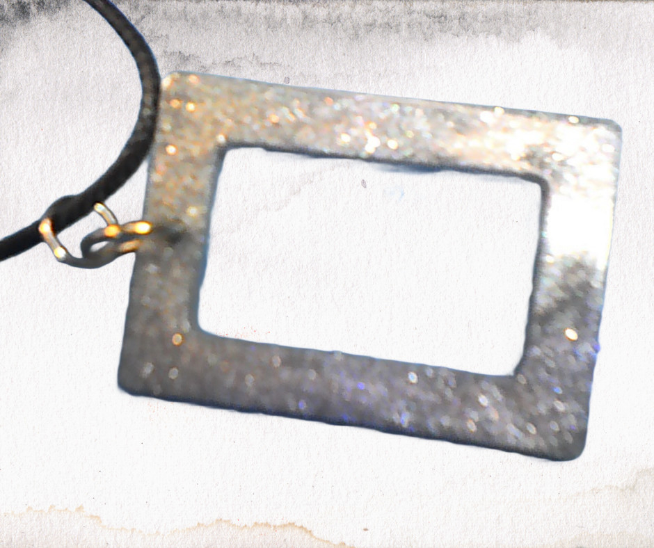 Handmade Silver Glitter Resin Pendant Necklace Square Black Cord 18″ Sparkle