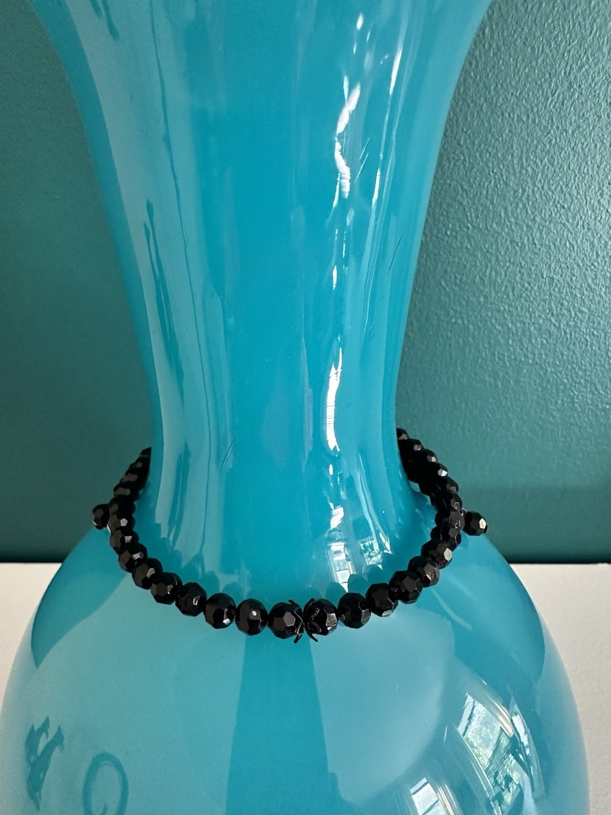 Black Jet-look Bead Deco Choker Necklace One Size