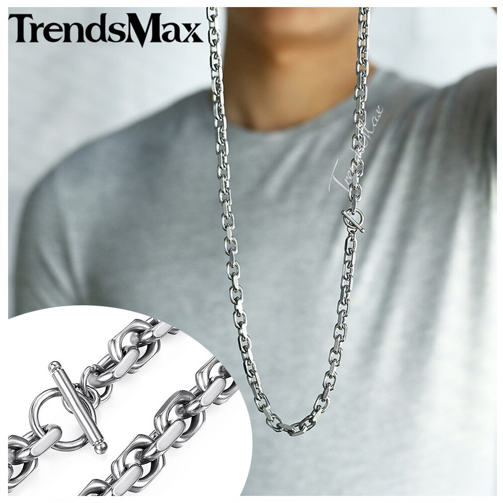 20″ Mens Boys Chain Silver CABLE Link 316L Stainless Steel Necklace Toggle Clasp