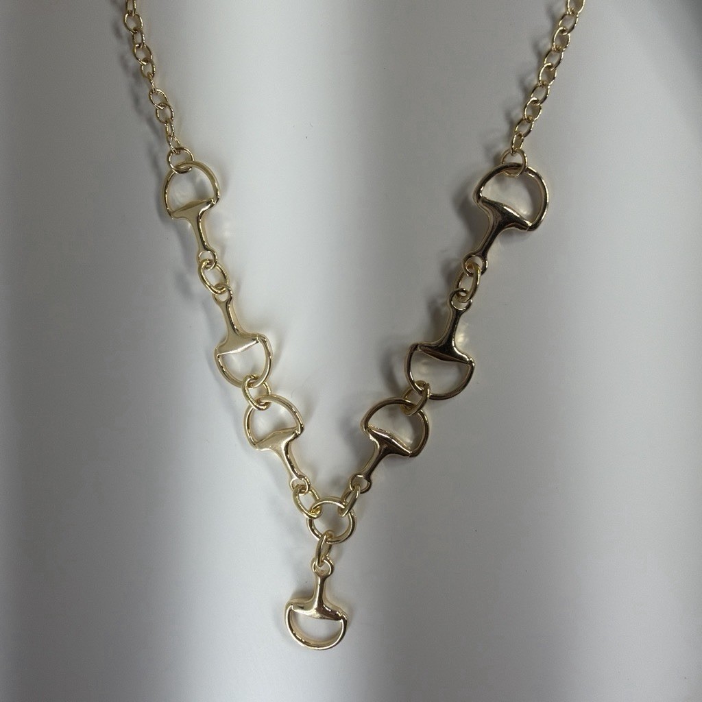 Gold Tone Cable Chain Charm Pendant Necklace Link Accents Lobster Clasp