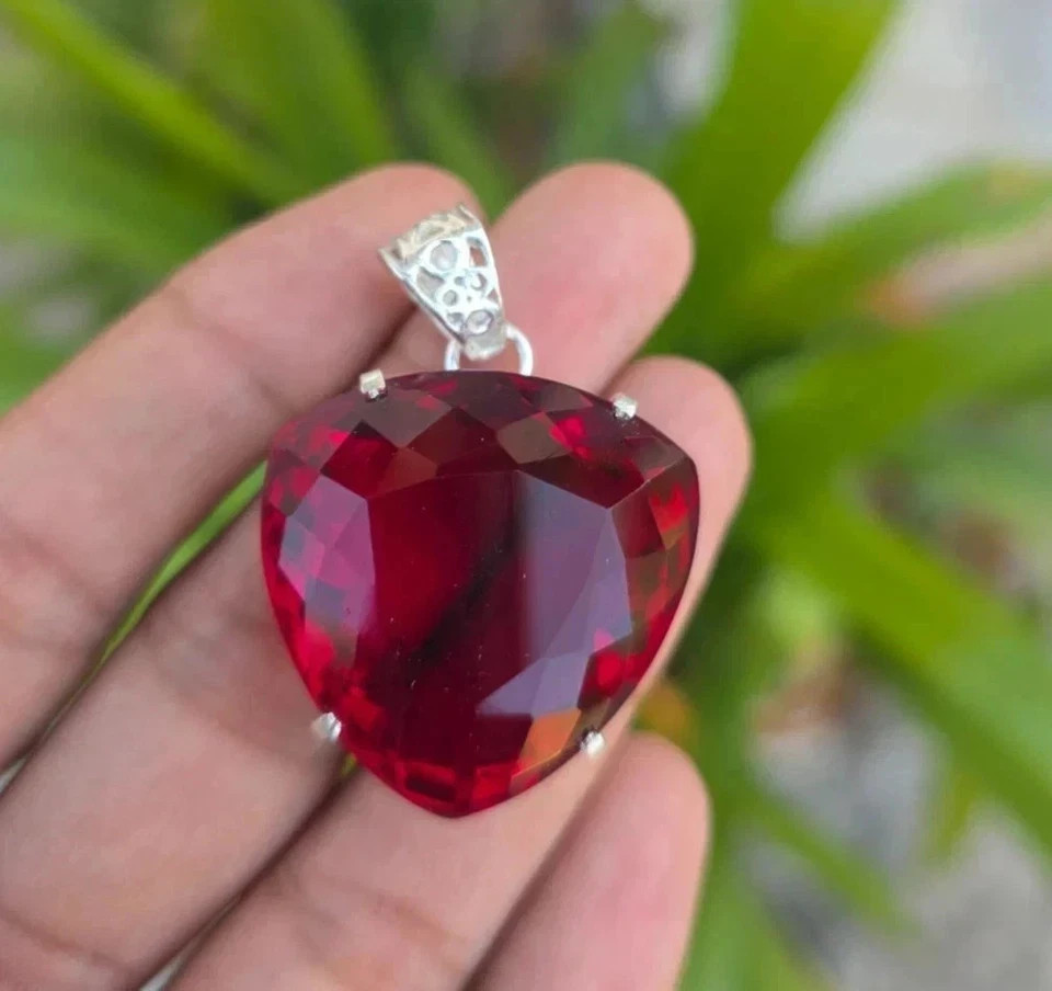 20 Ct Natural Red Ruby Trillion Certified Loose Gemstone 925Solid Silver Pendant