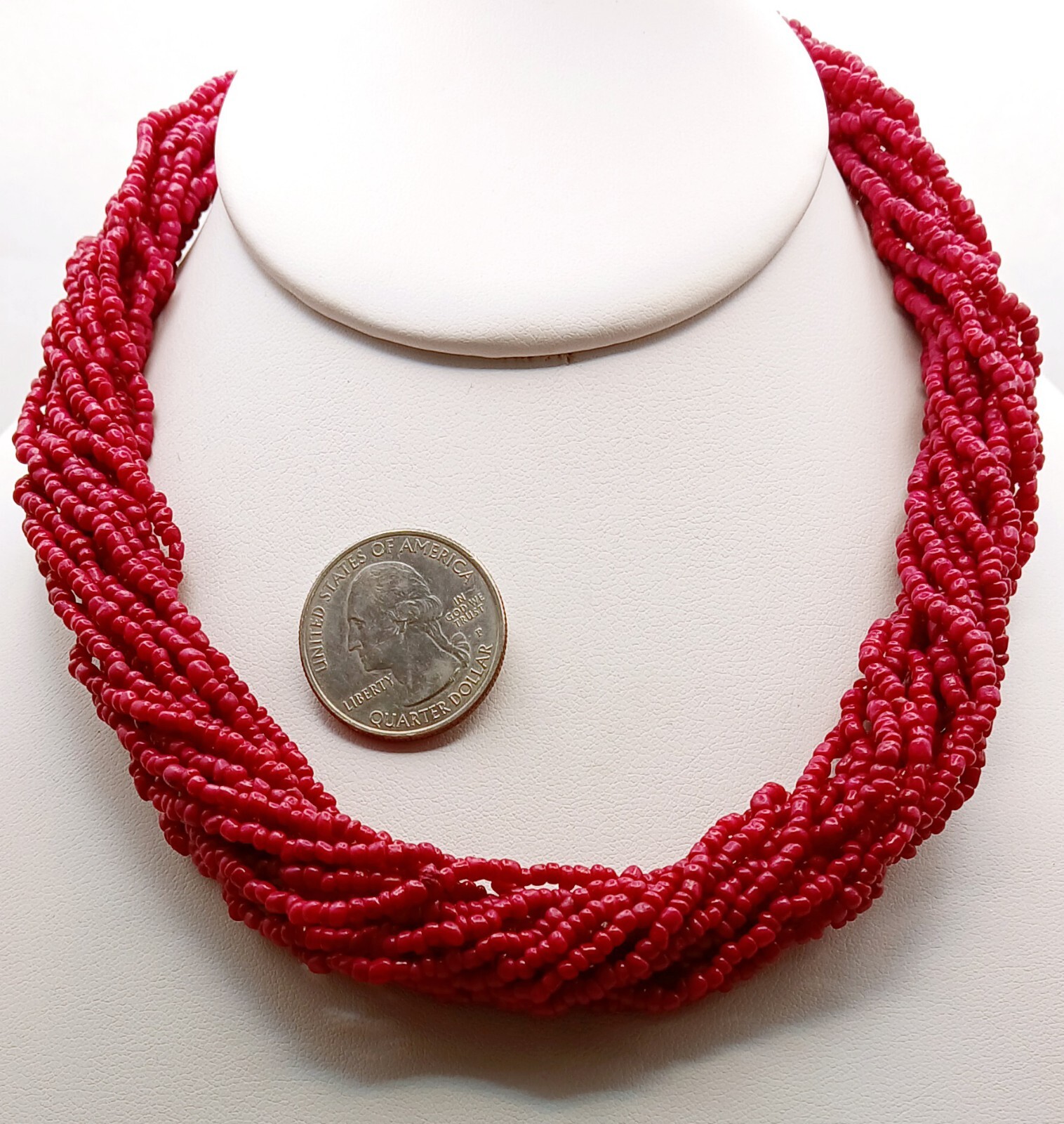 Retro Red Seed Bead 17 in. Fashion Choker Necklace #831