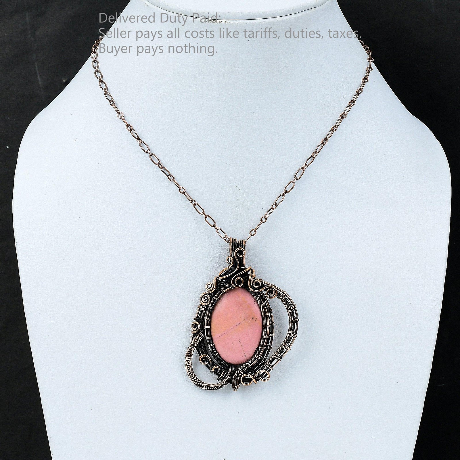 Copper pink Opal Stone Ethnic Engagement Wire Wrapped Trendy Anniversary Pendant