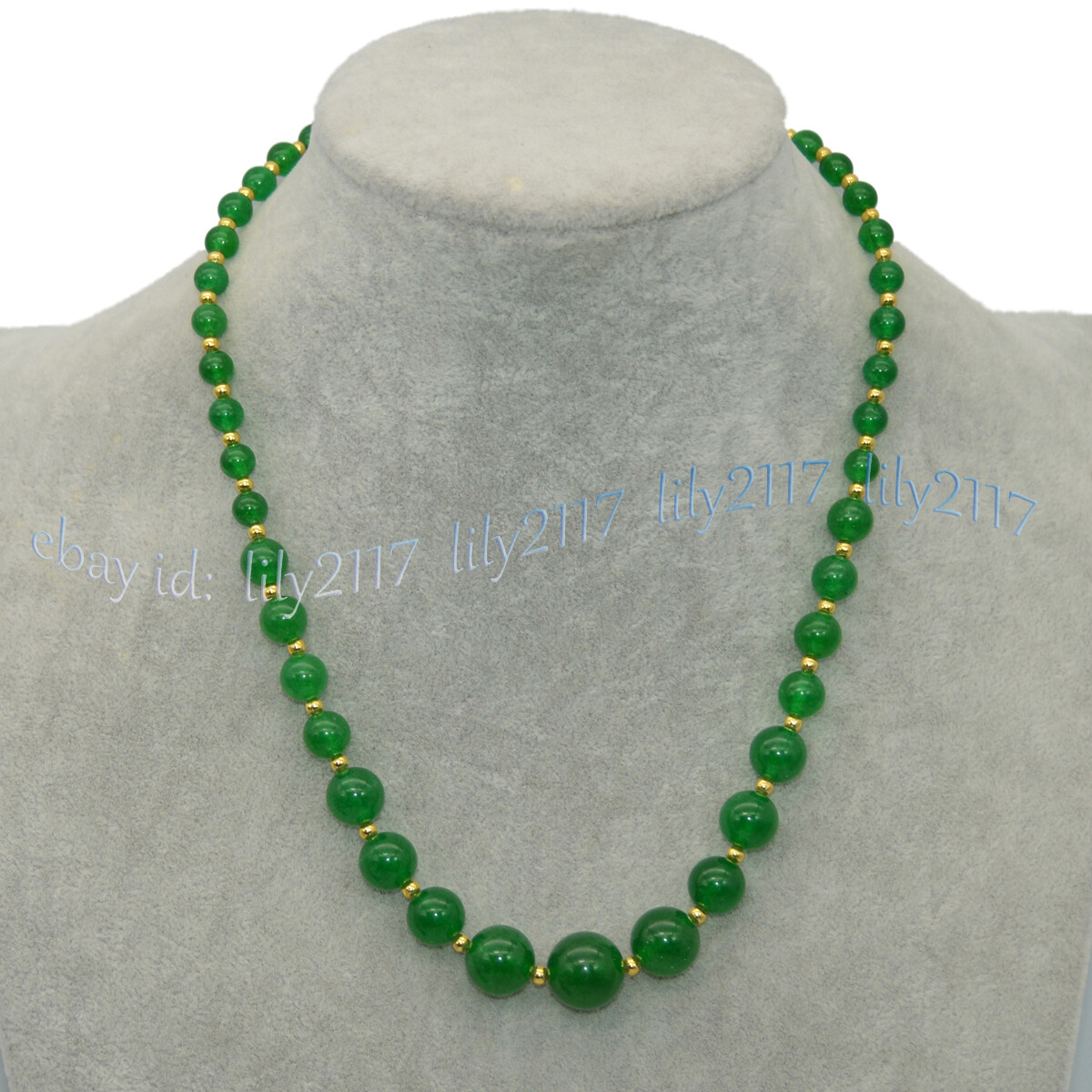 6-14mm Natural Green Jade Round Gemstone Beads Tower Necklace Earrings Set 18”