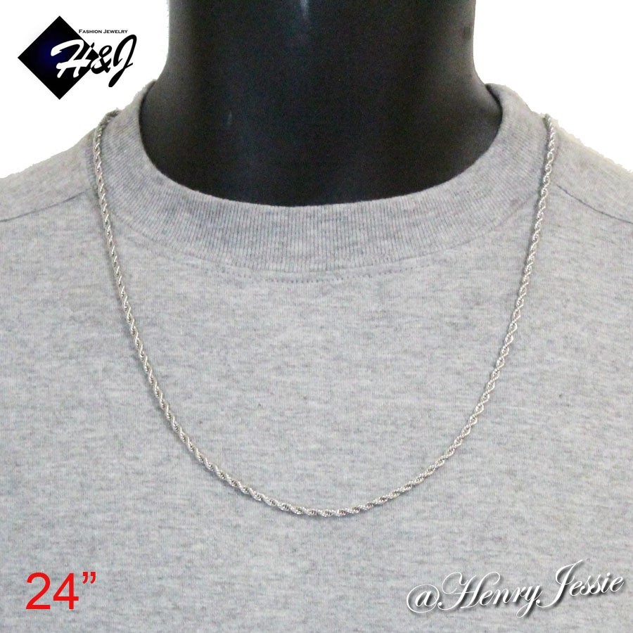 MEN WOMEN Stainless Steel 2.5mm Silver Smooth Rope Link Chain Necklace*20″24″30″