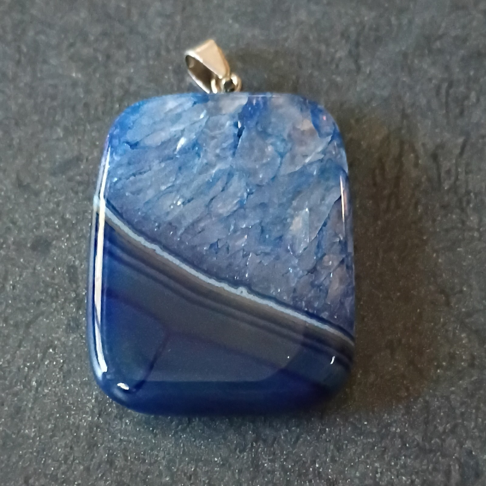 Blue Banded Agate Stone Rectangle Pendant 1 Gemstone w/ Metal Bail Charm