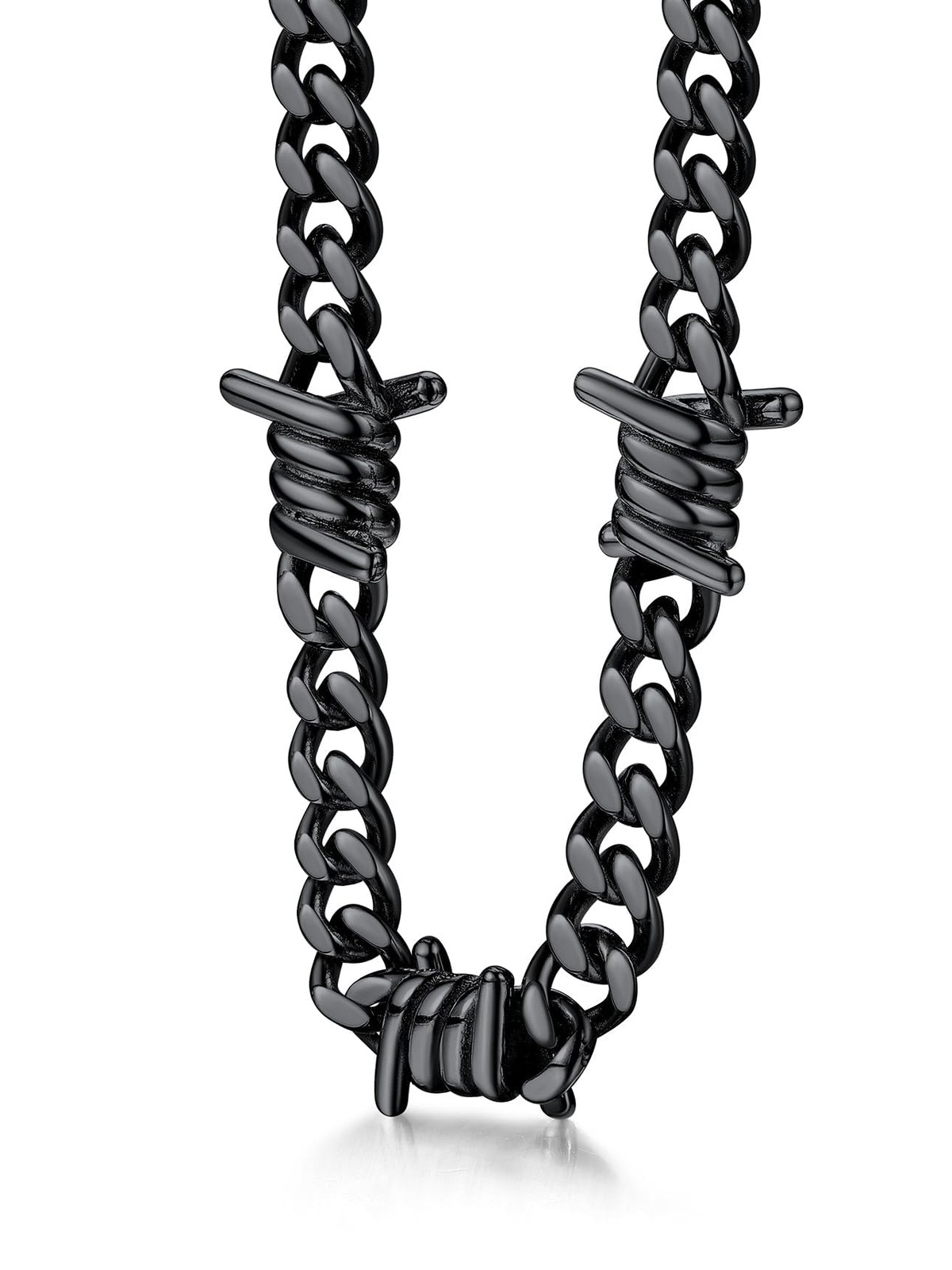 Cool Men Black Barbed Wire Necklace 7mm Thick Heavy Stainless Steel Chain Bla…