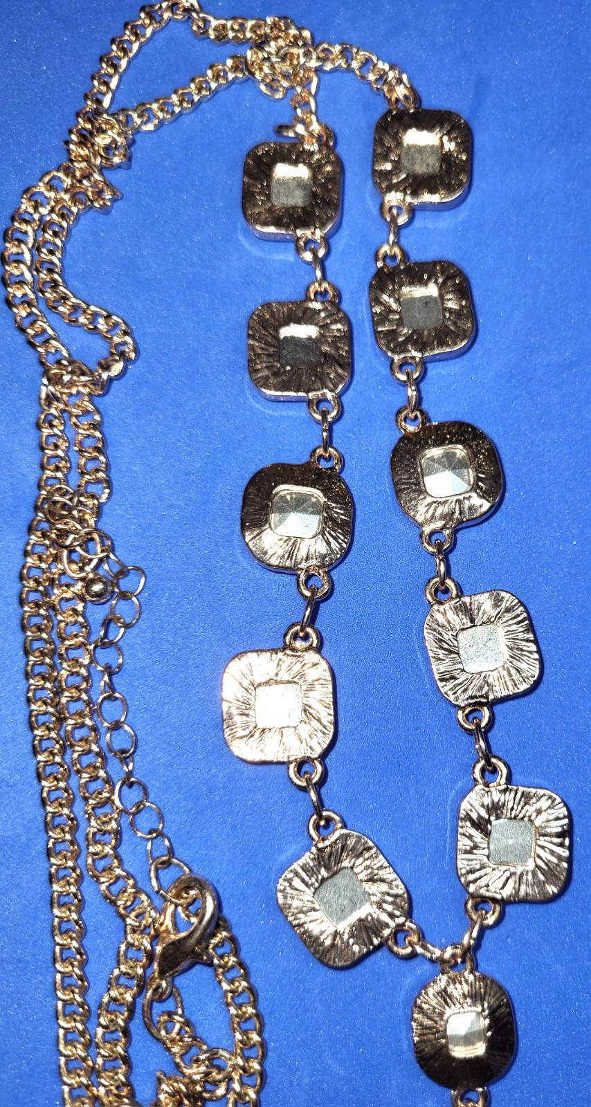 Rose Gold Pink & Yellow Rhinestones Necklace 32″ Plus 3″ Drop And 3″ Extend NWOT
