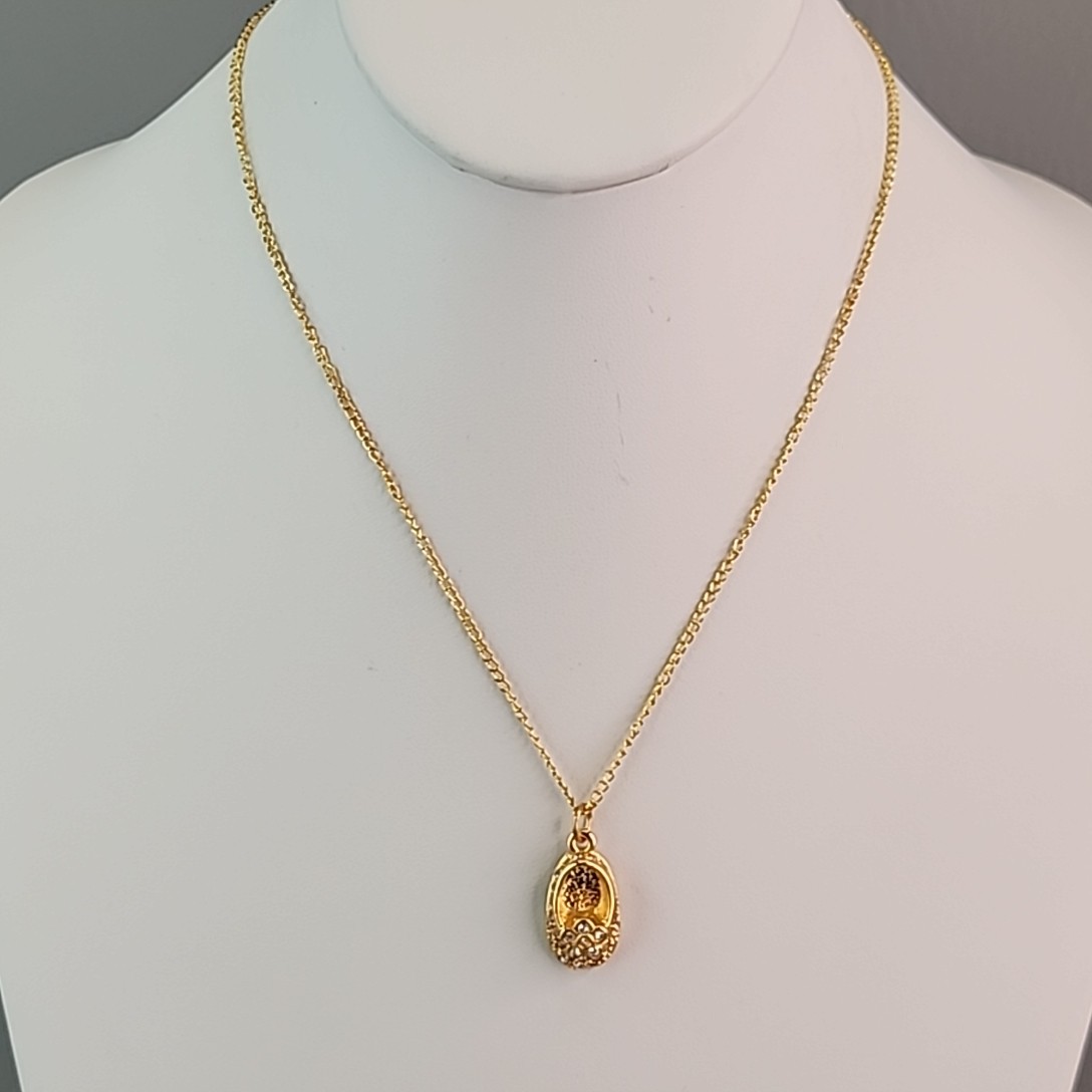 Firenza Baby Shoe Charm Necklace May Birthstone Clear Rhinestones Gold Tone 17mm