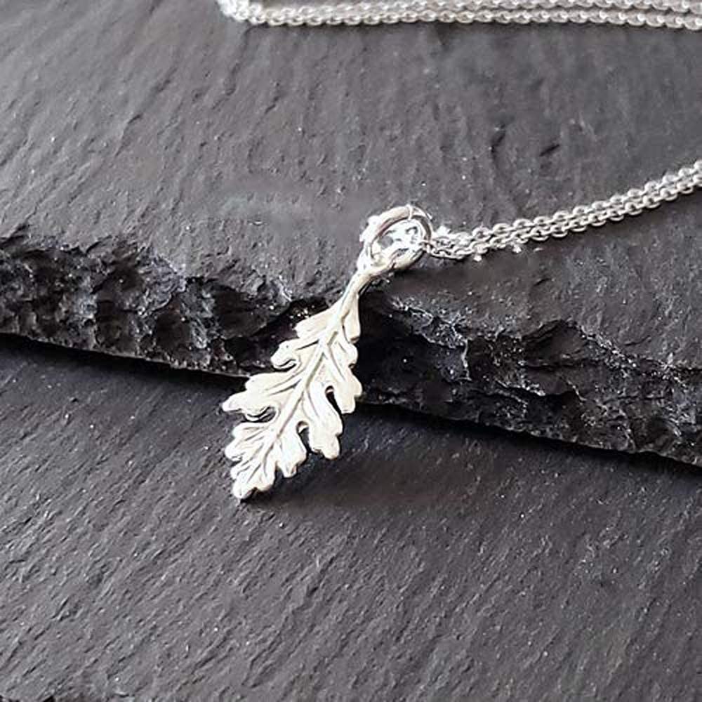 Tiny Oak Leaf Charm Necklace 18″ Sterling Silver – Everyday Wear Jewelry
