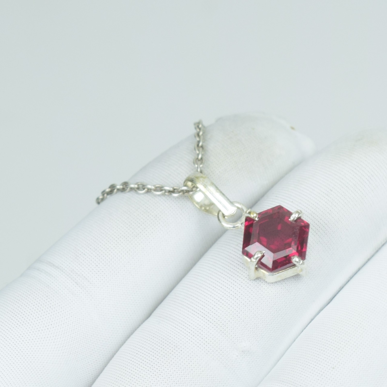 Beauty Hexagon Red Ruby Necklace, July Birthstone Gift For Her Pendant Jewelry,