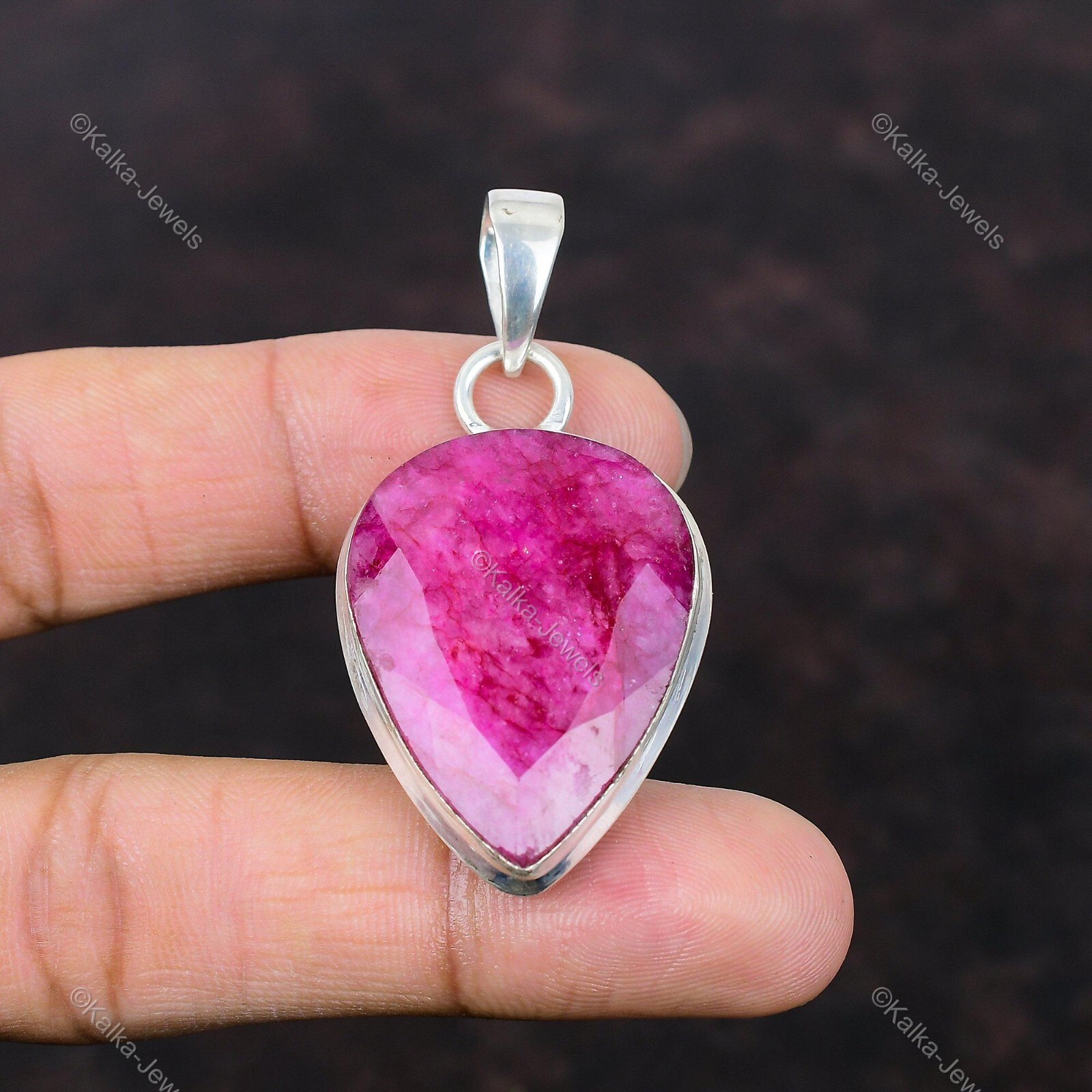 Natural Kashmir Rubi Gemstone Pendant 925 Sterling Silver Jewelry For Women
