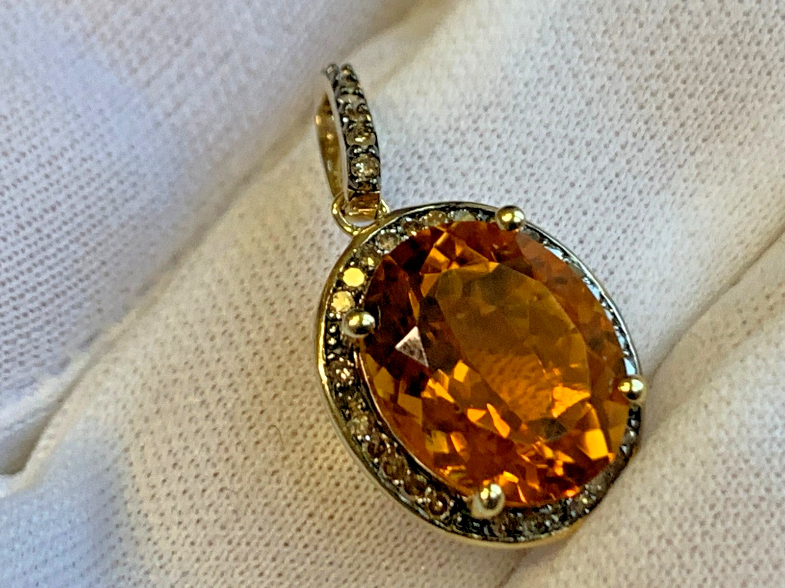 10K Yellow Gold Pendant 2.33g Fine Jewelry Citrine Color & Clear Charm *READ*