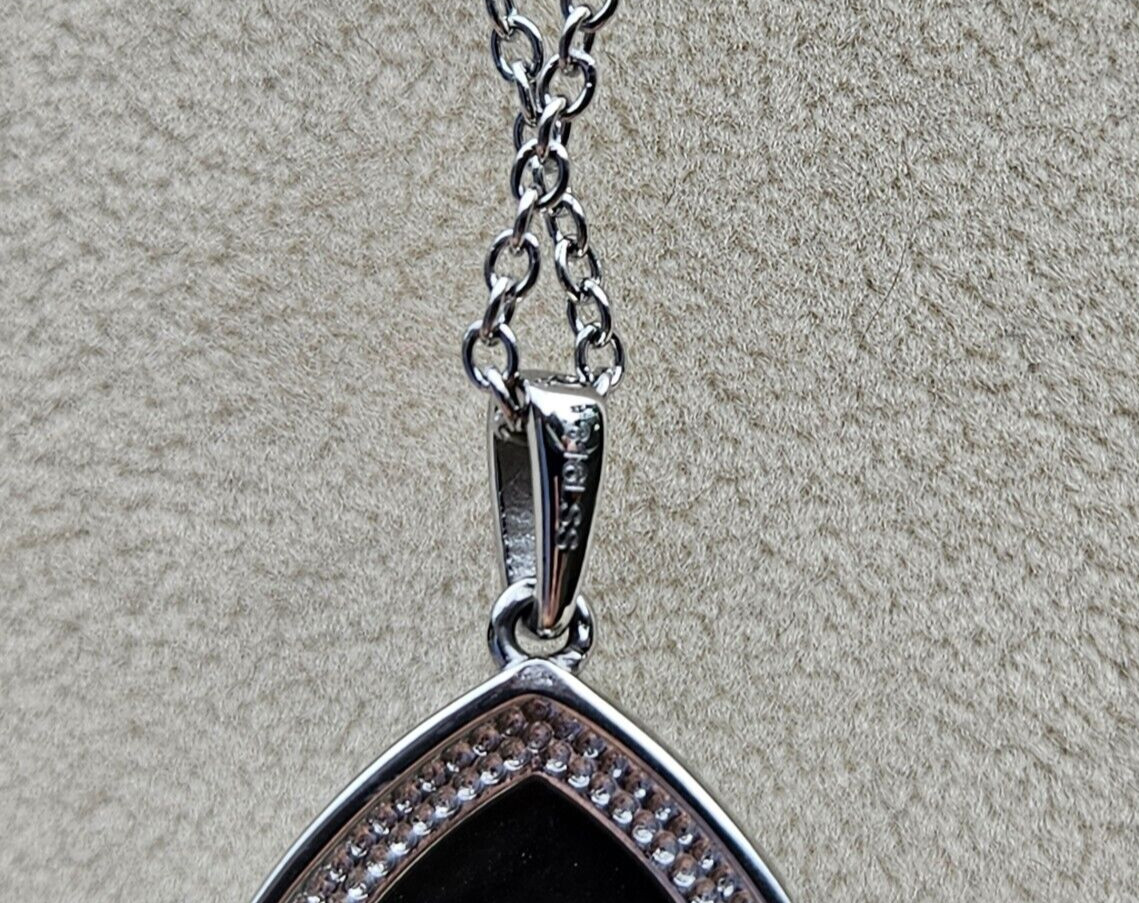 Natural Velvet Obsidian Trillion-Cut Pendant Necklace 20 In. in Stainless Steel