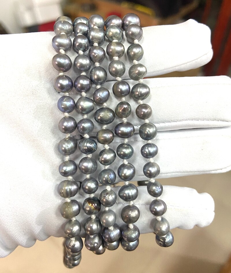 6-7mm Genuine Natural Gray Pearl Necklace Real Freshwater Pearl 46 inch