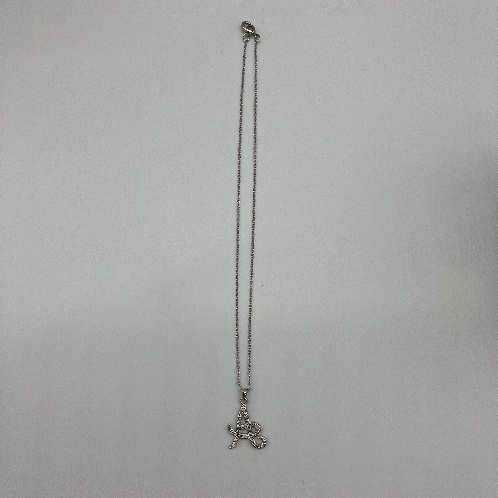 Silver Tone Initial A Necklace 16 in Clear Crystal Rhinestone Dainty Pendant