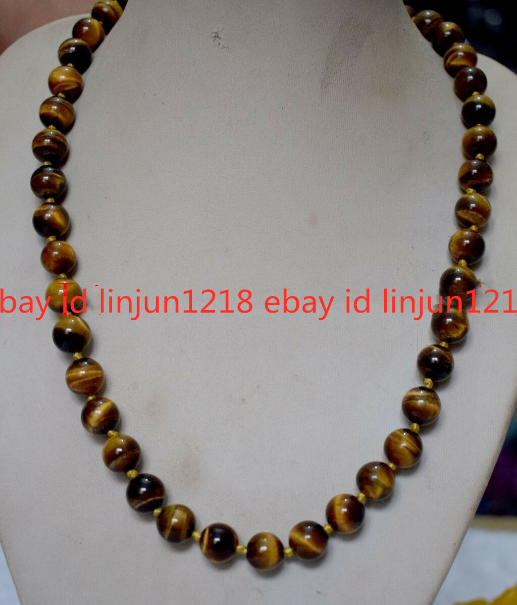 Natural AAA 8/10/12/14mm Yellow Tiger’s Eye Gemstone Necklace Long 18-100”